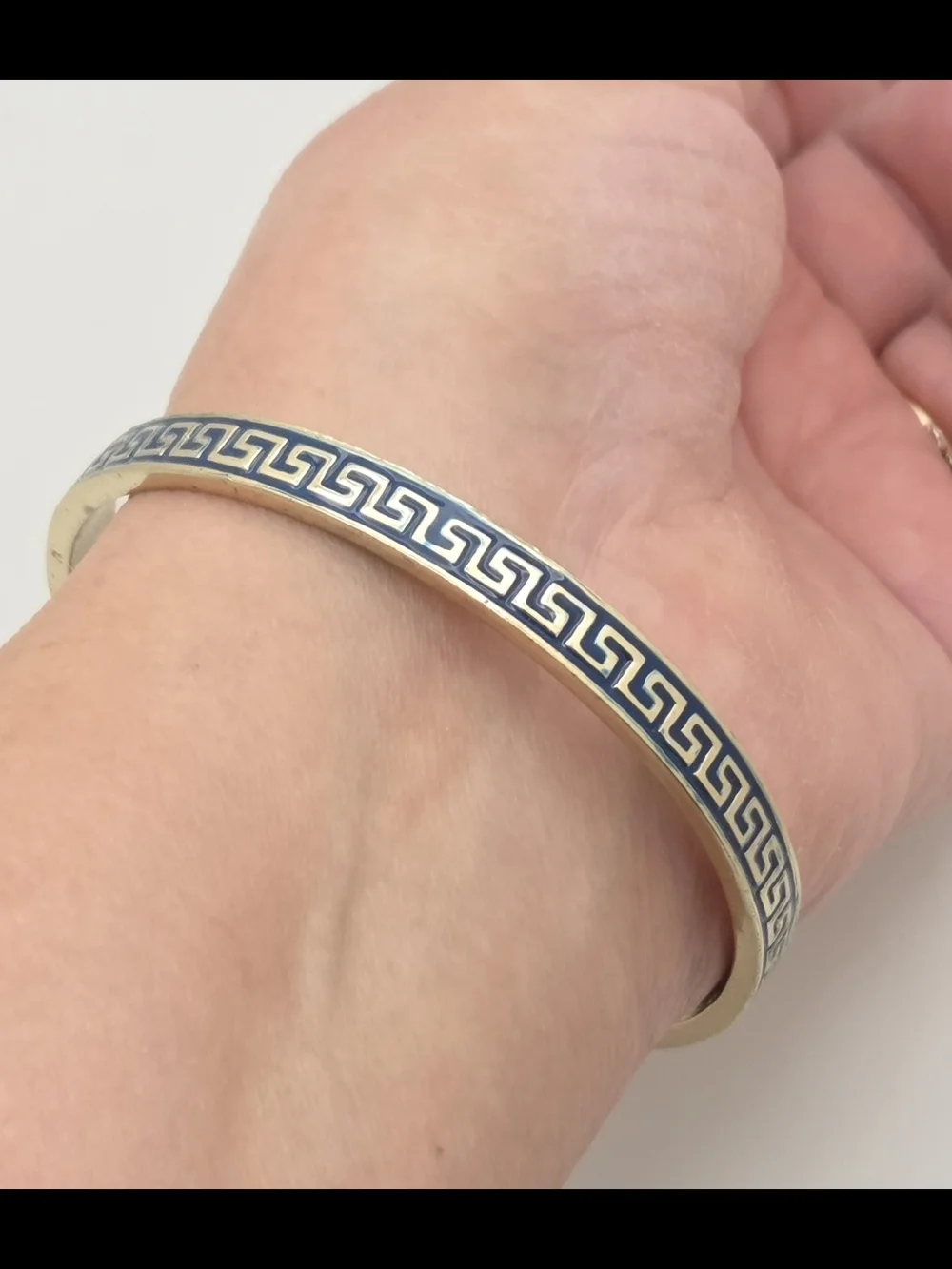 Fornash Enamel Greek Key Bangle - Navy Blue & Gold Tone